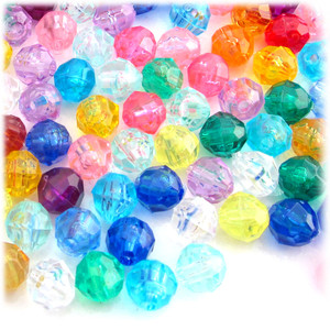 Plastic Faceted Beads, Transparent, 8mm, 200-pc, Multi Mix