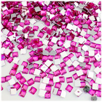 Rhinestones, Flatback, Sqaure, 6mm, 144-pc,Fuchsia