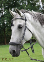 Bodanza rope bitless headstall in Ruchi color Black/White "B" with matching reins ("Lami" noseband shown is not included)