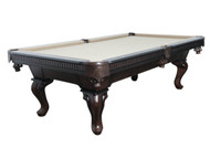 Table Size: 	7’ or 8’
Finish: 	Gray Walnut
Pockets: 	Shield or Fringe pockets
Cloth: 	Different color options available, photographed with Khaki
Sights: 	Diamond
Leg: 	Queen Anne or Ball & Claw
Coordinating Products: 	Pub table and stools, Spectator Chair, Wall rack, Dartboard Cabinet