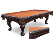 Table Size: 	7’ or 8’
Finish: 	Dark Chocolate
Pockets: 	Shield or Fringe
Cloth: 	Different color options available, photographed with Aztec
Sights: 	Diamond
Leg: 	Ball & Claw or Tapered