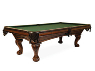 Table Size: 	7’ or 8’
Finish: 	Walnut
Pockets: 	Shield or Fringe
Cloth: 	Different color options available, photographed with English Green
Sights: 	Diamond
Leg: 	Ball & Claw