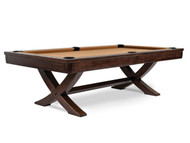 Table Size: 	8’
Finish: 	Ash Brown
Pockets: 	Drop pockets
Cloth: 	Different color options available, photographed with Steel Gray
Sights: 	Double Diamond
Leg: 	One-piece pedestal arc-shaped
Matching Product: 	12’ Shuffleboard, Dining top, Bench