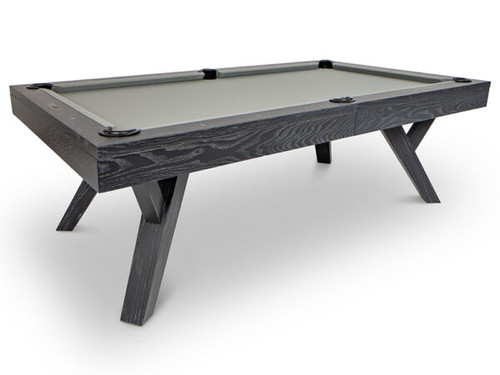 Table Size: 	8’
Finish: 	Onyx
Pockets: 	Drop pockets
Cloth: 	Different color options available, photographed with Black
Sights: 	Black Diamond
Leg: 	Transitional style legs
Matching Product: 	12’ Shuffleboard with optional buffet top, Wall rack