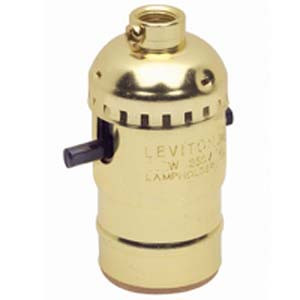 Leviton 6098-PG Medium Base Complete Single Circuit Aluminum Shell Incandescent Lampholder 1/8IPs Tapped Bushing Brass Push-Through Leviton 6098-PG Medium Base Complete Single Circuit Aluminum Shell Incandescent Lampholder 1/8IPs Tapped Bushing Brass Push-Through