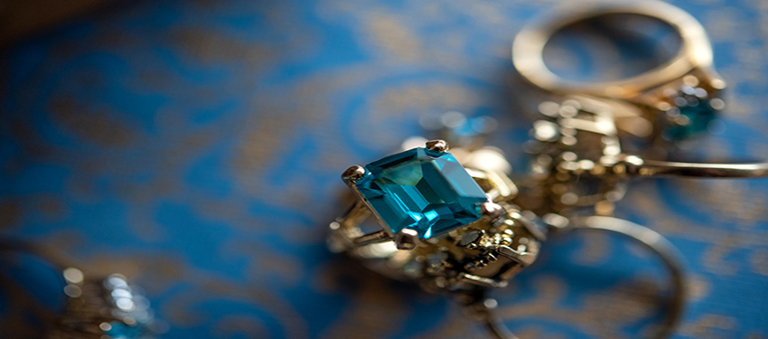 December birthstone vintage turquoise rings - cubic zirconia - clear Swarovski crystals