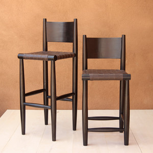 Durant Bar Stool
16 x 18 x 35.5 H inches (24 H inch seat) or 16 x 18 x 41.5 H inches (30 H inch seat)
Leather and Mango Wood