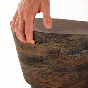 Jiro Turned Wood Counter Stool
Sculptural carved wood stool
15 dia x 25 H inches, 24 inch seat height
Dark Walnut Finish
