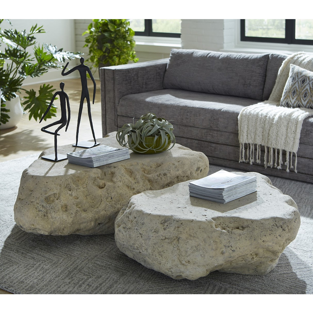 Boulder Roman Stone Coffee Table
36 x 36 x 13 H inches and 48 x 38 x 15 H Inches
Resin/Stone Composite