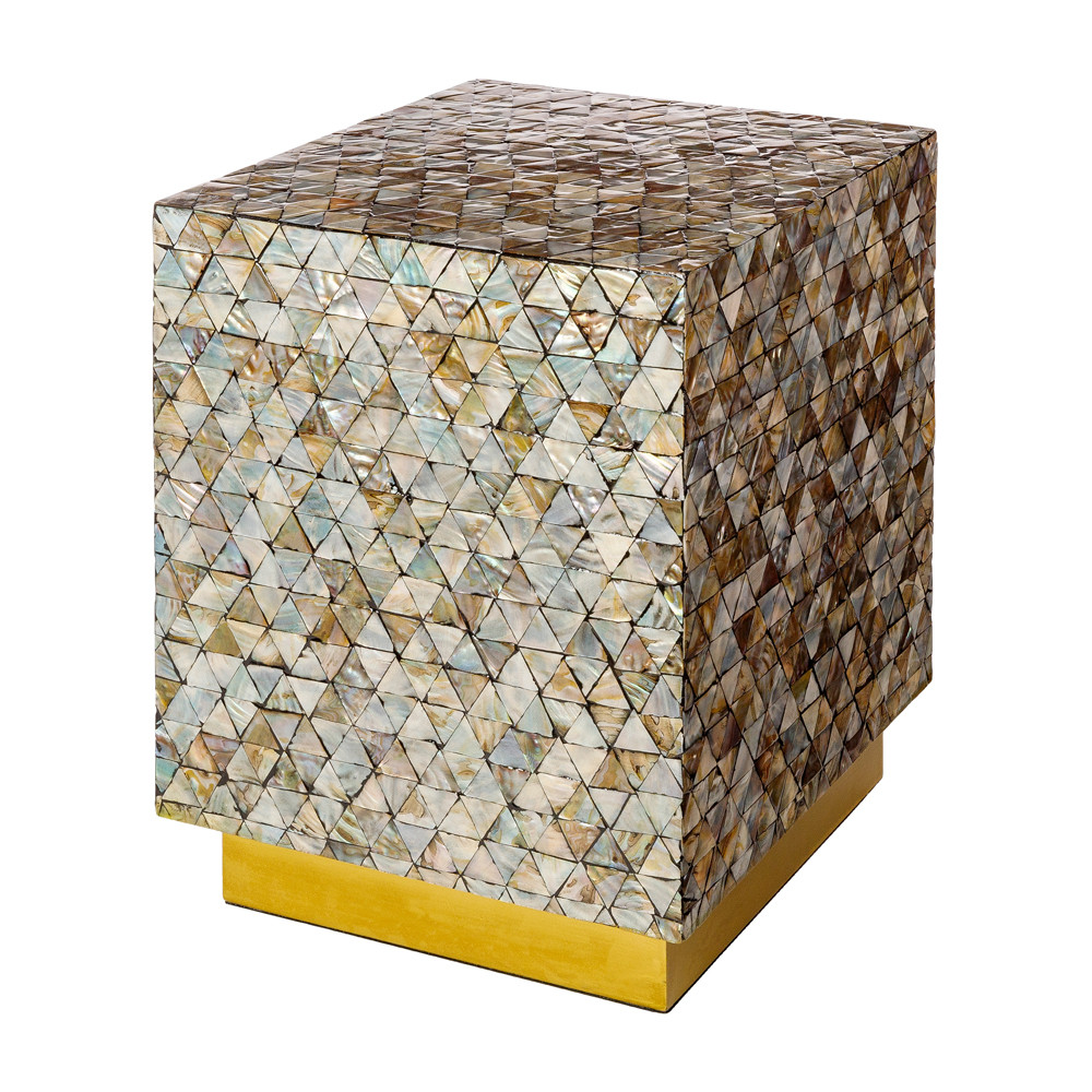 Midas Shell Inlay Side Table - Geometric Capiz Shell Accent Table