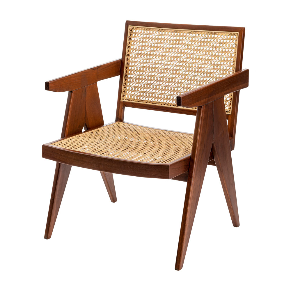 Jeanneret Style Rattan Dining Armchair Pfeifer Studio