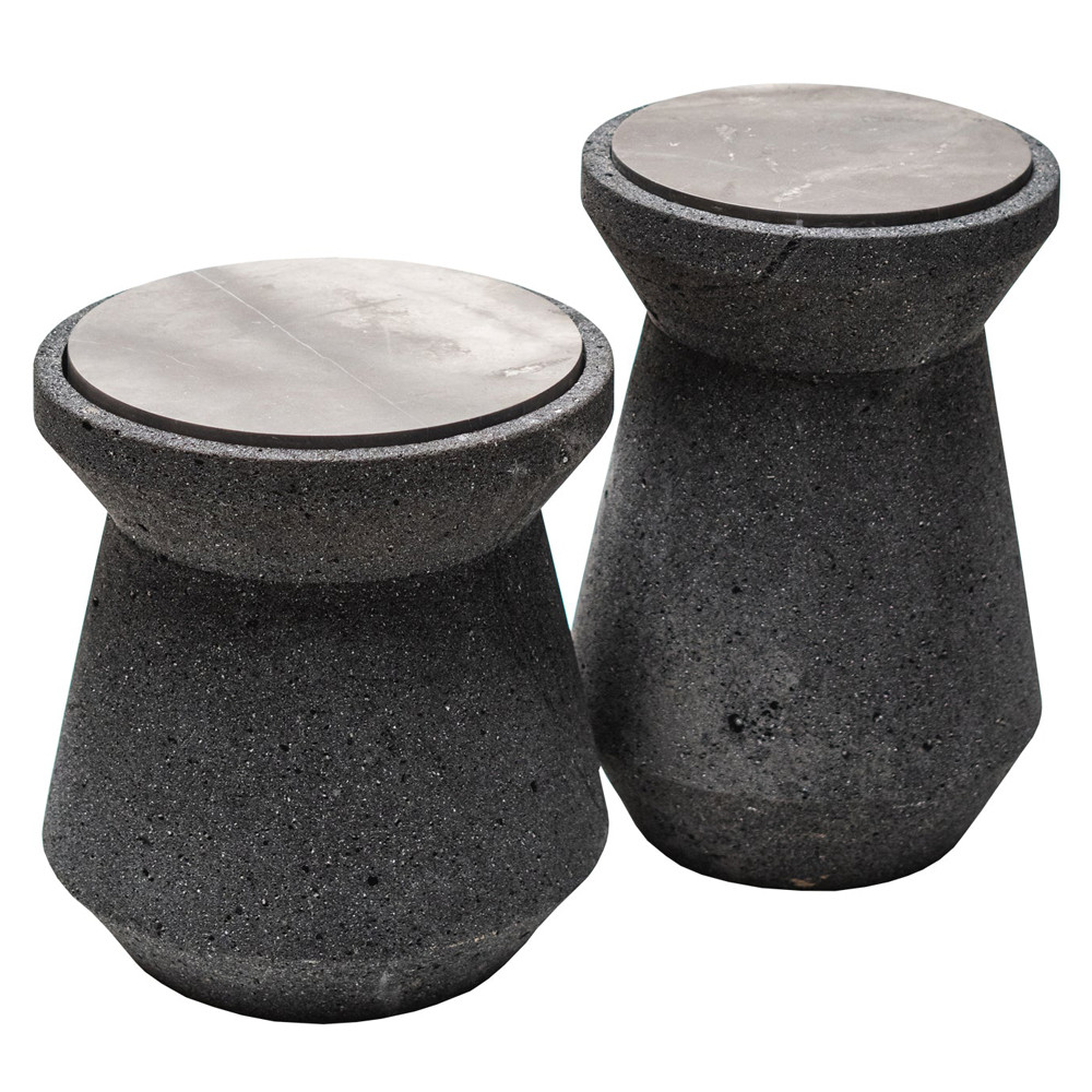 Set of Toscana Side Tables  - CN031-9L
14.25 dia x 21.75 H inches, 15.75 dia x 17.75 H inches
Volcanic Stone, Black Marble
