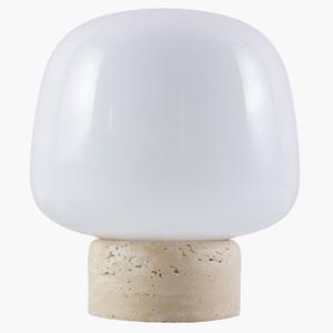 Minu Accent Table Lamp 
Contemporary Travertine Accent Lamp
9 dia x 9 H inches
Stone, Glass