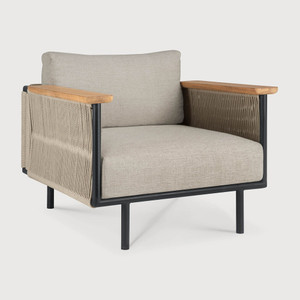 Corbey Outdoor Lounge Chair
35.5 x 33.5 x 29 H inches, Seat 14 H inches
Aluminum, Teak, Synthetic Cord, Fabric, Foam