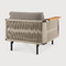 Corbey Outdoor Lounge Chair
35.5 x 33.5 x 29 H inches, Seat 14 H inches
Aluminum, Teak, Synthetic Cord, Fabric, Foam