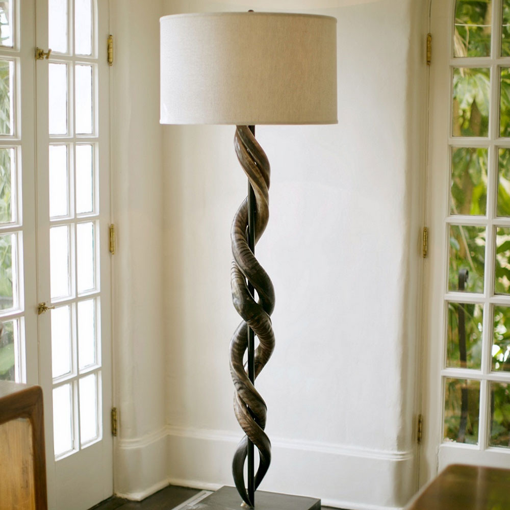 Horn Entanglements Floor Lamp
24 dia x 82 H inches
Kudu Horn, Wood, Linen Horn Entanglements Floor Lamp
24 dia x 82 H inches
Kudu Horn, Wood, Linen