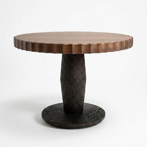 Syren Bistro Table
42 dia x 30 H inches
Natural Walnut, Espresso Base