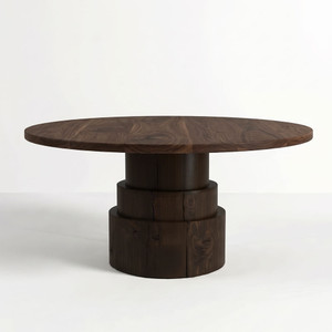 Torre Dining Table
54 diameter x 30 H inches
Walnut Top, Ponderosa Pine Base