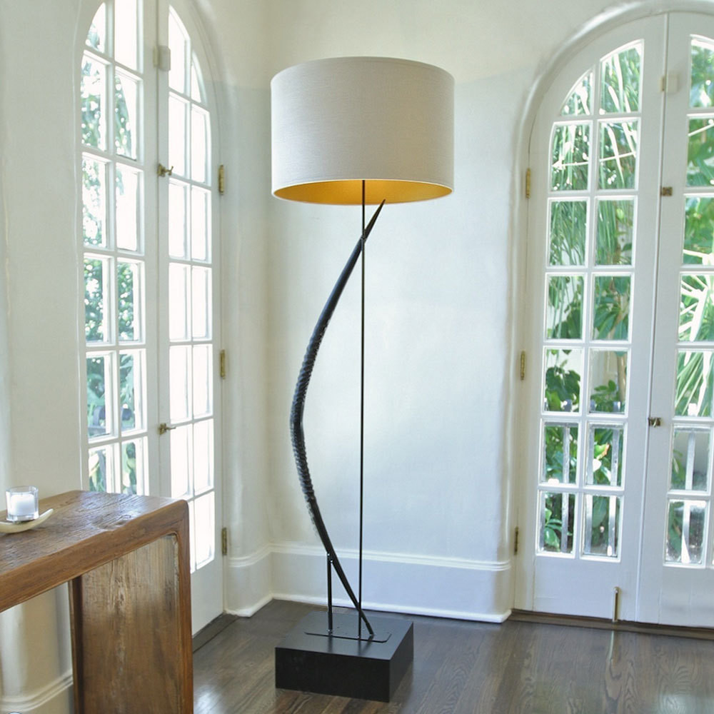 Light Curvature Gemsbok Horn Floor Lamp
24 diameter x 79 H inches
Gemsbok Horn, Wood, Linen Light Curvature Gemsbok Horn Floor Lamp
24 diameter x 79 H inches
Gemsbok Horn, Wood, Linen