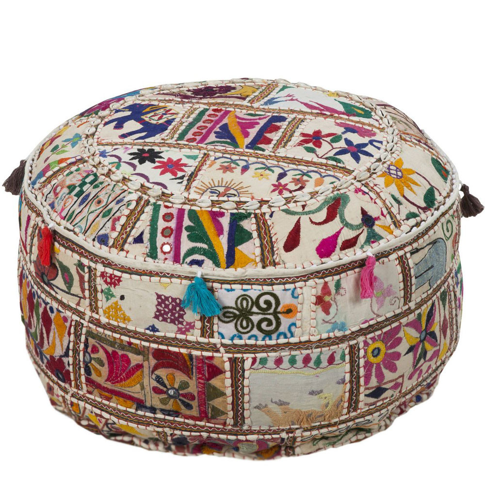 Ottoman pouf Indian Embroidery Handmade pouf Personalised Gift Footstool stool Ottoman Floor pouf Decorative Storage ottoman