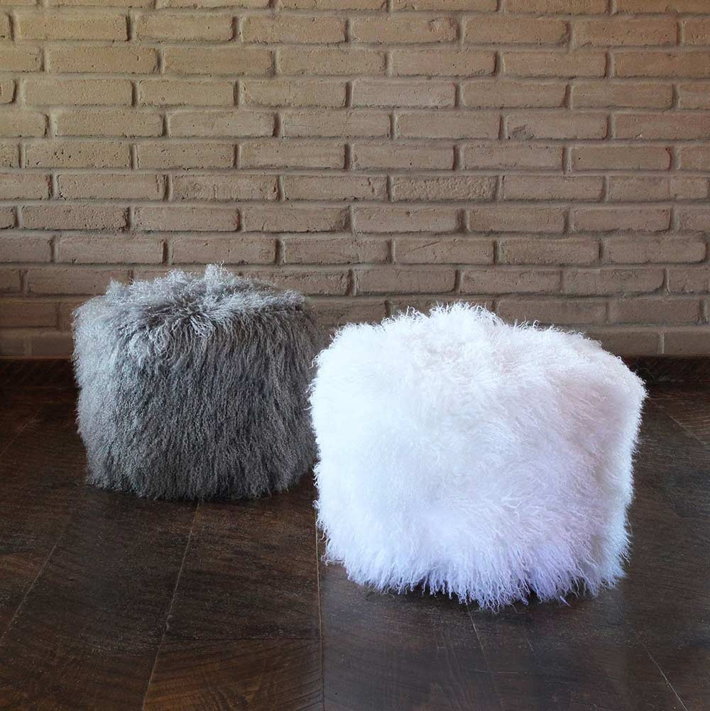 Ski Lodge Mongolian Stool
20 diameter x 16 H inches
Mongolian Hide
White, Light Grey
Description: Deep-pile hair-on Mongolian lamb hide in nine natural, undyed colors? Check. Modern materials styled for today’s living? Check. Lift ticket for the ride up the mountain? Maybe not. But our handmade to order Ski Lodge Mongolian Stool meets all our criteria for spectacular designer chic in any décor, whether you’re hurtling down the slopes or safely ensconced in the lodge. Ski Lodge Mongolian Stool
20 diameter x 16 H inches
Mongolian Hide
White, Light Grey
Description: Deep-pile hair-on Mongolian lamb hide in nine natural, undyed colors? Check. Modern materials styled for today’s living? Check. Lift ticket for the ride up the mountain? Maybe not. But our handmade to order Ski Lodge Mongolian Stool meets all our criteria for spectacular designer chic in any décor, whether you’re hurtling down the slopes or safely ensconced in the lodge.