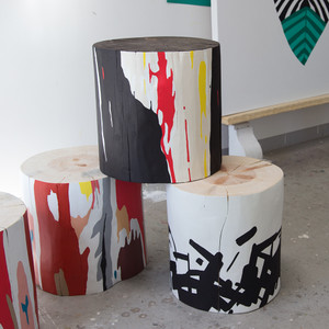 Hand Painted Art Tables in the Artist's Studio