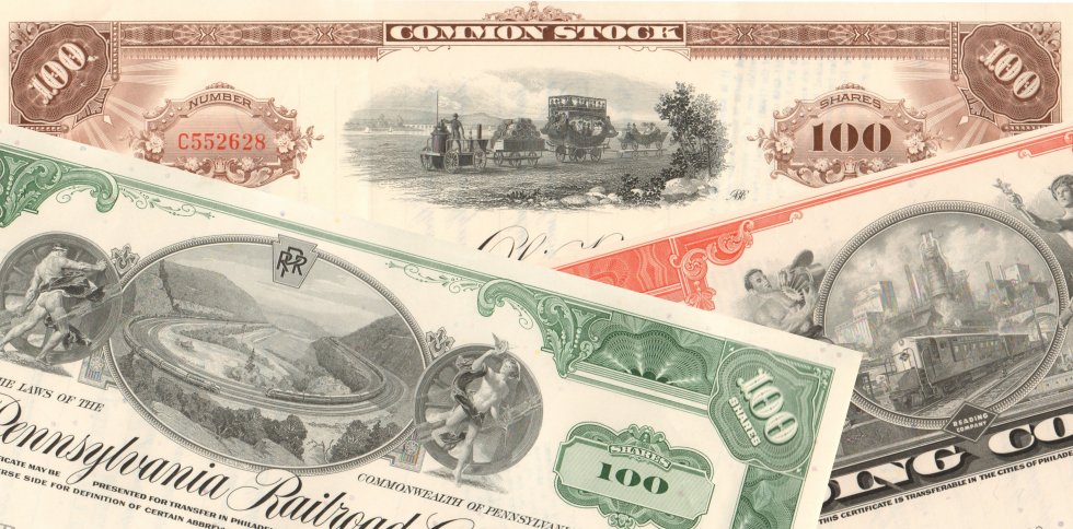 Monopoly game railroad stock certificates