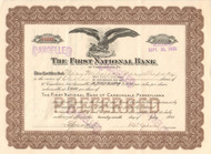 First National Bank of Carbondale stock certificate 1933 (Pennsylvania)
