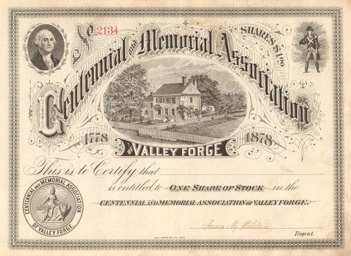 Centennial and Memorial Association of Valley Forge stock certificate 1878 (Pennsylvania)