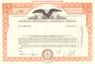 Cleveland Professional Basketball Company League Inc. stock certificate 1970 (NBA Cavaliers) - orange