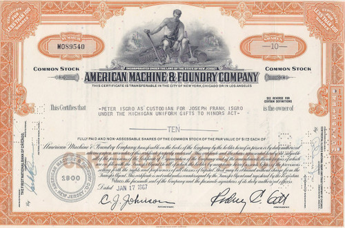 American Machine and Foundry stock certificate
