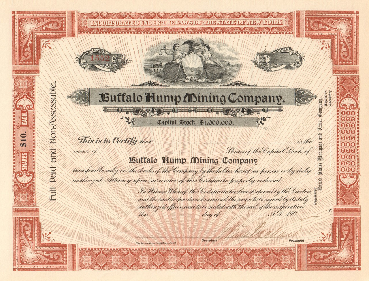 Stock Certificate Buffalo and Honduras Company 