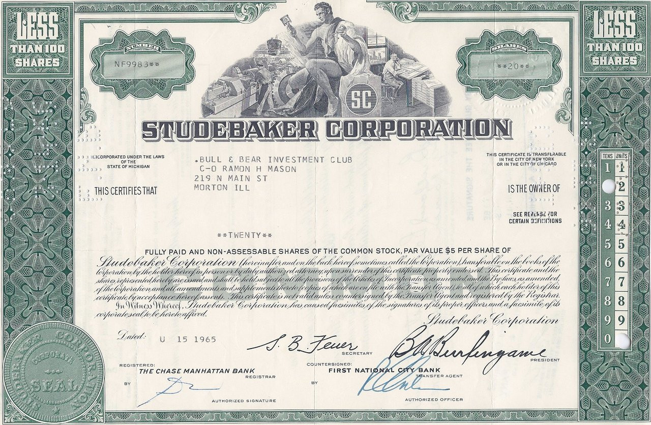 Studebaker Packard Corporation > old automobile car 100 share stock certificate 