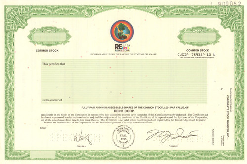 Reink Inc. stock certificate specimen circa 1999