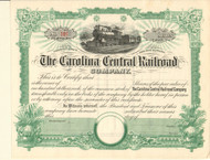 Carolina Central Railroad stock certificate circa 1873 