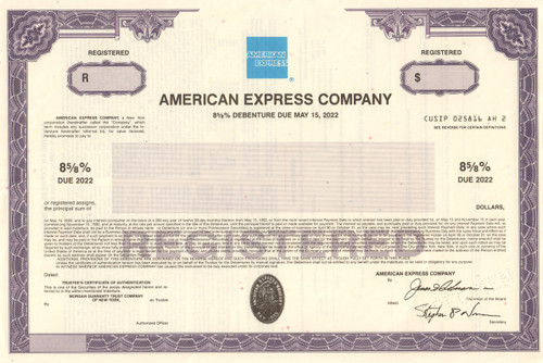 American Express Company bond certificate specimen 1992