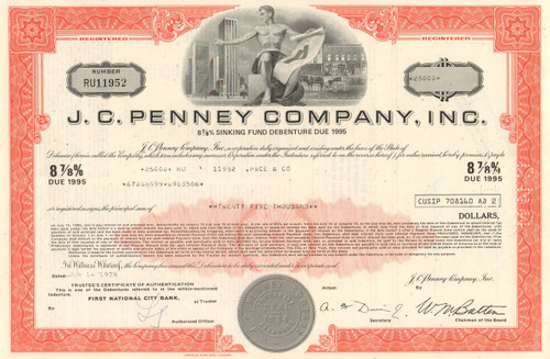 J. C. Penney bond certificate 1970's (retail chain) - orange