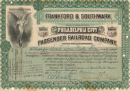 Frankford and Southwark Passenger Railroad Company stock certificate 1908 (Philadelphia)