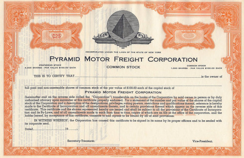 Pyramid Motor Freight stock certificate