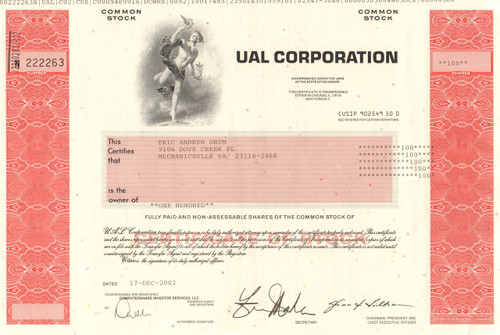 UAL Corporation stock certificate 2002