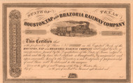 Houston Tap and Brazoria Railway Company stock certificate circa 1856 (Texas)  