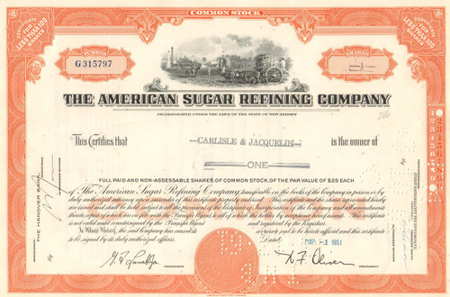 American Sugar Refining Company stock certificate 1961 (one time sugar monopoly)