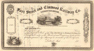 Fort Street and Elmwood Railway Co. stock certificate circa 1866 (Detroit Michigan) 