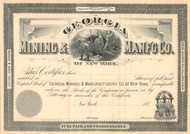 Georgia Mining and Manfg Co. of New York stock certificate circa 1881 (coal and iron)