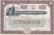 Willy Corporation stock certificate 1921