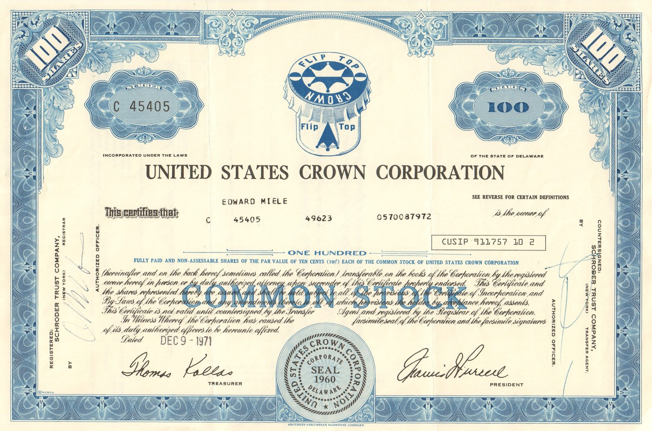 United States Crown Corporation 1971 Bottle Caps