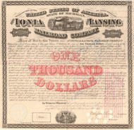 Ionia and Lansing Railroad Company $1000 bond certificate 1869 (Michigan)