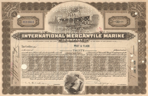 International Mercantile Marine Company stock certificate 1920's (owned the Titanic)