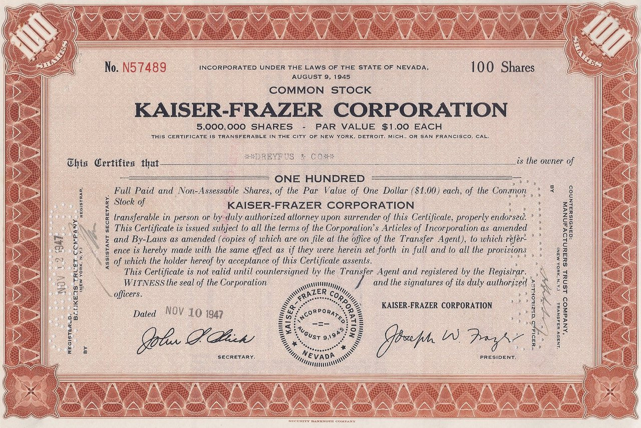 Kaiser Frazer > Nevada auto stock certificate share 