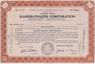 Brown Kaiser-Frazer Corporation stock certificate. Historic automotive company.